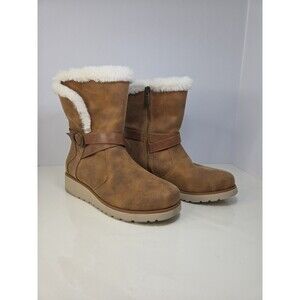Skechers Womens Vegan Leather Faux Fur Zip Up Snowboots Sz 8 NWT Winter Comfort